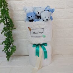بوکت عروسکی تدی سفید آبیw12