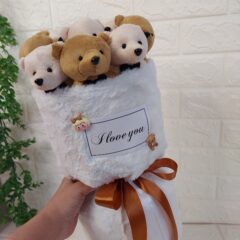 بوکت تدی سفید با خرس کرم قهوه ای - Image 2